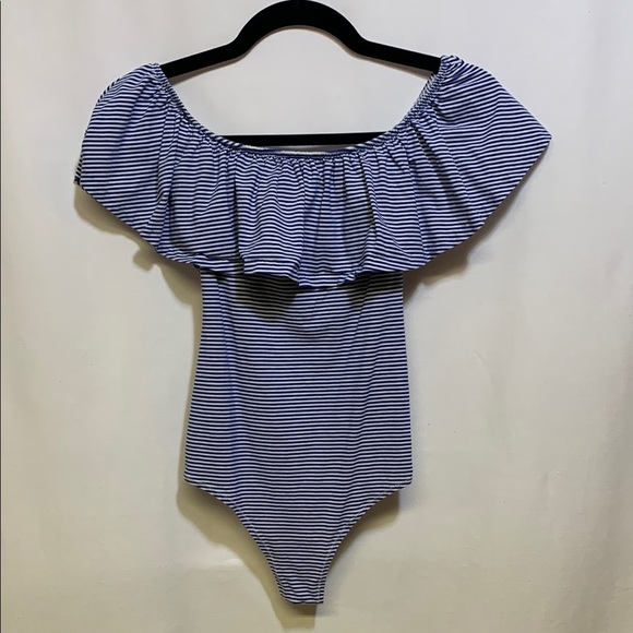 J. Crew Blue and White Striped Ruffle Bodysuit - Picture 3 of 3
